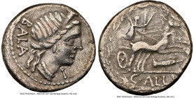 C. Allius Bala (ca. 92 BC). AR denarius (17mm, 3.78 gm, 8h). NGC Choice VF 5/5 - 2/5, edge chips. Rome. BALA, diademed head of Diana right, wearing ne...