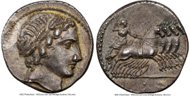 C. Gargilius, Ogulnius, and M. Vergilius (ca. 86 BC). AR denarius (18mm, 3.86 gm, 2h). NGC AU 5/5 - 5/5. Rome. Laureate head of Apollo right; thunderb...