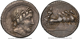 C. Gargilius, Ogulnius, and M. Vergilius (ca. 86 BC). AR denarius (19mm, 7h). NGC Choice VF. Rome. Laureate head of Apollo right; thunderbolt below tr...