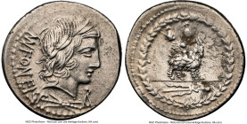 Mn. Fonteius C.f. (ca. 85 BC). AR denarius (20mm, 3.73 gm, 12h). NGC Choice XF 5/5 - 3/5, brushed. Rome. MN•FONTEI-C F (MN and NT ligate), laureate he...