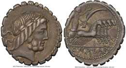 Q. Antonius Balbus (ca. 83-82 BC). AR serratus denarius (19mm, 7h). NGC VF. Rome. Laureate head of Jupiter right; S•C behind / Q•ANTO•BAB/PR (ANT liga...