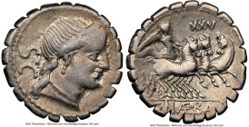 C. Naevius Balbus (ca. 79 BC). AR serratus denarius (18mm, 4.17 gm, 2h). NGC Choice Fine 4/5 - 2/5, scratch. Rome. Head of Venus right, wearing pendan...