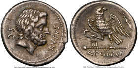 Q. Pomponius Rufus (ca. 73 BC). AR/AE fourrée denarius (19mm, 3.01 gm, 4h). NGC Choice VF 5/5 - 3/5, core visible, edge filing, marks. Ancient forgery...