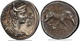 C. Hosidius C.f. Geta (ca. 68 or 64 BC). AR denarius (18mm, 8h). NGC Choice XF, scratch. Rome. GETA / III•VIR, draped bust of Diana right, seen from f...