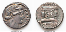 L. Scribonius Libo (ca. 62 BC). AR denarius (18mm, 4.02 gm, 5h). VF, repaired. Rome. Head of Bonus Eventus right, LIBO (downwards) behind, BON•EVENT (...