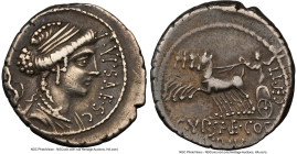 P. Plautius Hypsaeus (ca. 60 BC). AR denarius (18mm, 8h). NGC VF, scratches. Rome. P•YPSAE• S•C, draped bust of Leuconoe right, wearing pendant earrin...