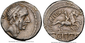 L. Marcius Philippus (ca. 57-56 BC). AR denarius (16mm, 4.00 gm, 10h). NGC Choice VF 4/5 - 1/5, ex-mount, bankers mark. Rome. ANCVS, diademed head of ...