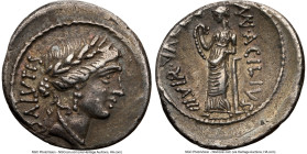 Mn. Acilius Glabrio (ca. 49 BC). AR denarius (20mm, 3.87 gm, 7h). NGC Choice VF 4/5 - 4/5. Rome. SALVTIS, laureate head of Salus right, hair rolled in...