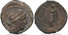 Mn. Acilius Glabrio (ca. 49 BC). AR denarius (19mm, 6h). NGC Choice VF. Rome. SALVTIS, laureate head of Salus right, hair rolled into chignon at back ...