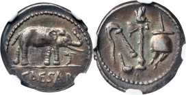 Julius Caesar, as Dictator (49-44 BC). AR denarius (18mm, 3.88 gm, 1h). NGC XF 5/5 - 4/5. Military mint traveling with Caesar in northern Italy, ca. 4...