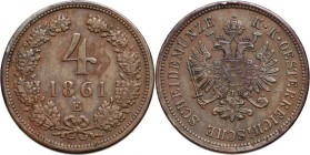 Austria, 4 kreuzer 1861 E, Karlsburg