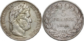 France, Louis Philippe I, 5 Francs 1845 W, Lille