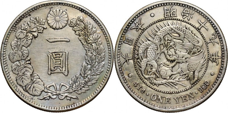 Japan, Yen 19 (1886) Weight 26,68 g. Slightly cleaned. Waga 26,68 g. Delikatnie ...