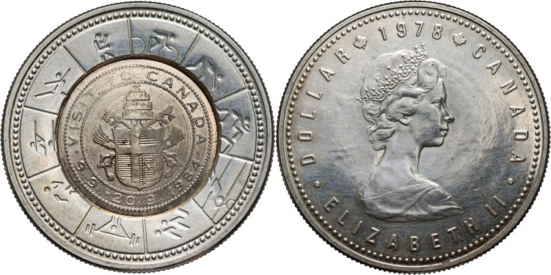 Canada, Elizabeth II, Dollar 1978, Commonwealth Games, countermark - Papal Visit...