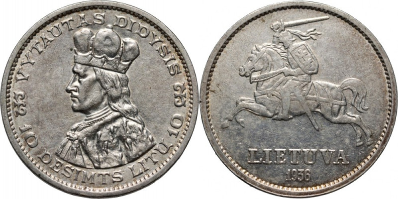 Lithuania, 10 Litu 1936, Vytautas Reference: KM #83
Grade: XF-