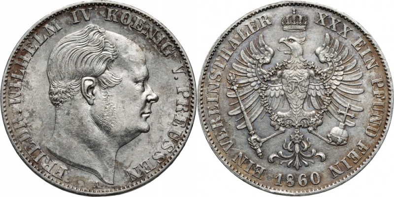 Germany, Prussia, Wilhelm I, Thaler 1860 A, Berlin Silver 18,51 g. Slightly clea...
