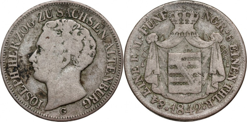 Germany, Saxony-Altenburg, Joseph, 1/6 Thaler 1842 G Silver 5,02 g.
 Srebro 5,0...