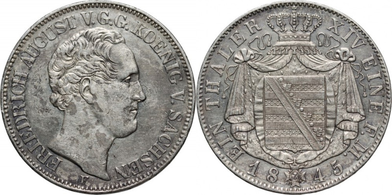 Germany, Saxony, Frederick Augustus II, Thaler 1845 F, Dresden Silver 22,19 g. S...