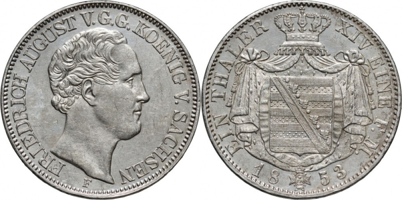 Germany, Saxony, Friedrich August II, Thaler 1853 F, Dresden Silver 22,20 g. Sli...