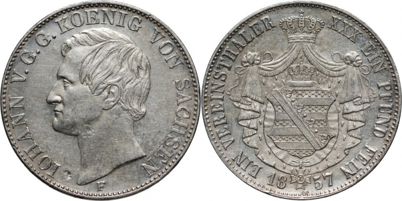 Germany, Saxony, John I, Thaler 1857 F, Dresden Silver 18,49 g. Minor surface da...