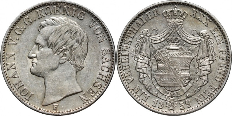 Germany, Saxony, John I, Thaler 1859 F, Dresden Silver 18,48 g. Slightly cleaned...