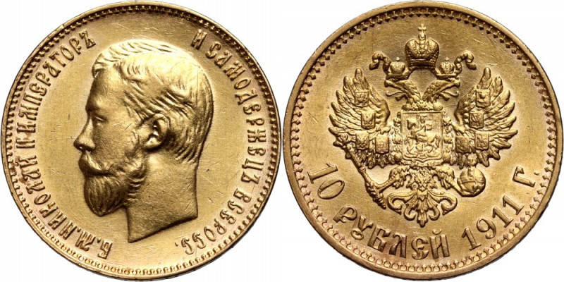 Russia, Nicholas II, 10 Roubles 1911 (ЭБ), St. Petersburg Gold 8,60 g. Attractiv...