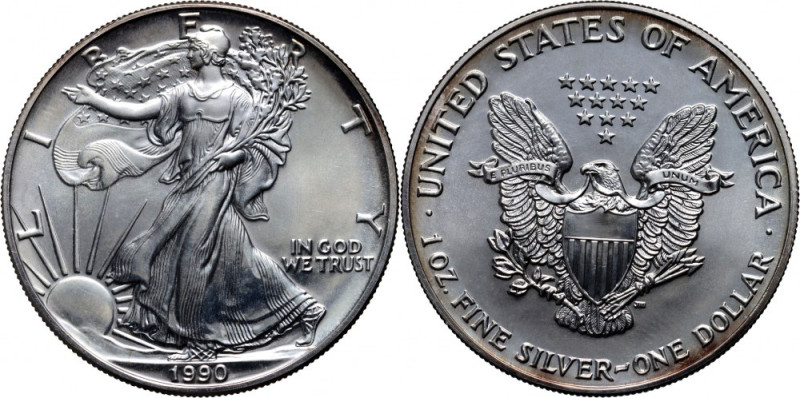 United States of America, Dollar 1990, Silver Eagle, 1 oz Ag999 
Grade: UNC