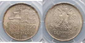 II RP, 5 złotych 1930, Sztandar, stempel płytki