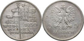 II RP, 5 złotych 1930, Warszawa, Sztandar, stempel płytki