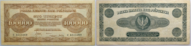 II RP, 1000000 marek polskich 30.08.1923, seria C Numer 5555369. Złamania w pion...