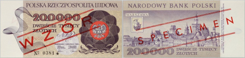 PRL, 200000 złotych 1.12.1989, WZÓR, No. 0381, seria A Numer 0000000. Pięknie za...