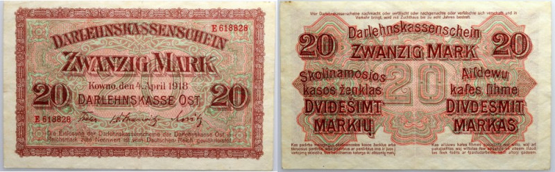 Banknoty niemieckich władz okupacyjnych, Darlehnskasse Ost, 20 marka 4.04.1918, ...