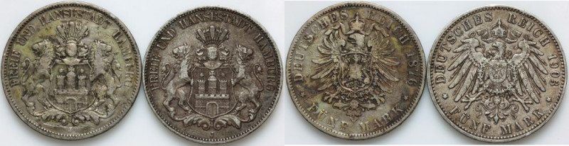Germany, Hamburg, set of 5 marks coins from 1876-1903 J, (2 pieces) Reference: J...
