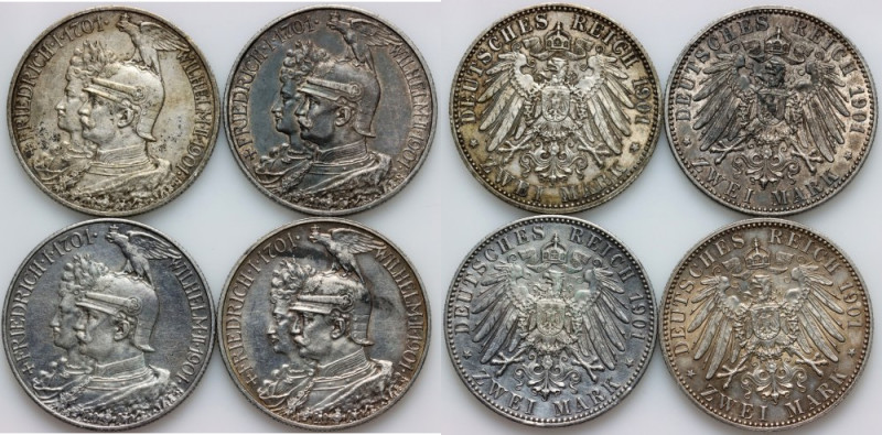 Germany, Prussia, Wilhelm II, 2 Mark coin set 1901 A, Berlin, 200th anniversary ...