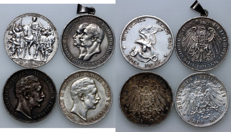 Germany, lot 4 x 3 marks, years 1911-1913 Weight (catalogue): 4 x 16,66 g, Ag900...
