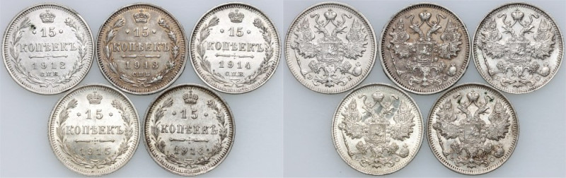 Russia, Nicholas II, set of coins from 1912-1916, (5 pieces) Ładnie zachowane.