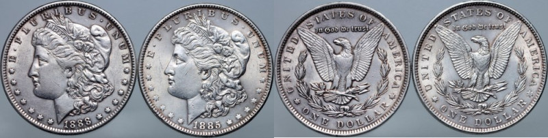 United States of America, 1 Dollar coin set 1885-1888, Morgan, (2 pieces) Very n...