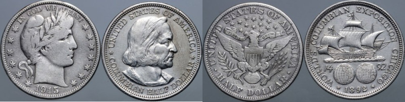 United States of America, 1/2 Dollar coin set from 1892-1915, (2 pieces) 
Grade...