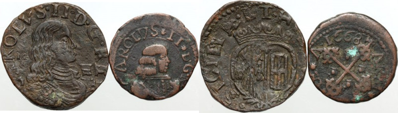 Italy / Spain, Charles II 1674-1700, coin set, (2 pieces) Weight 12,85 g. Diamet...