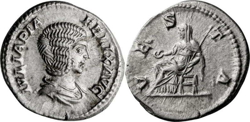 Julia Domna. Denarius; Julia Domna; Rome, 215 AD, Denarius, 3.38g. Cf. BM-31, pl...
