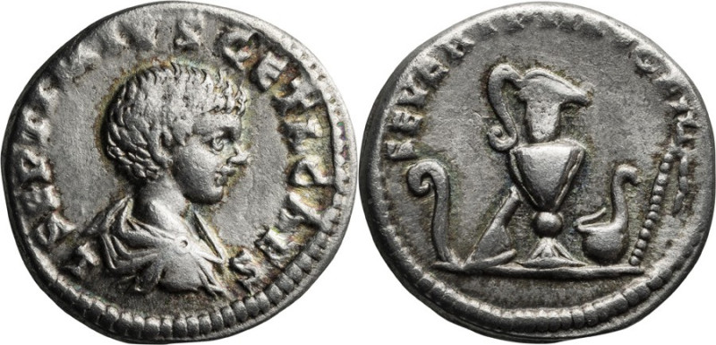 Geta as Caesar. Denarius; Geta as Caesar; 198-209 AD, New-style Eastern Mint, De...