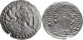 Hunnic Tribes - Alchon Huns. Drachm; Hunnic Tribes - Alchon Huns; 580/90-680 AD, Drachm Billon, 2.80g. GÃ¶bl-232 Pl. 64 #3 (same obverse die). Obv: Bu...