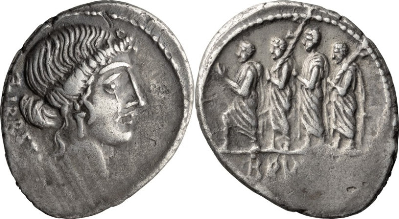 M. Junius Brutus. Denarius; M. Junius Brutus; 54 BC, Denarius, 3.64g. Cr-433/1, ...