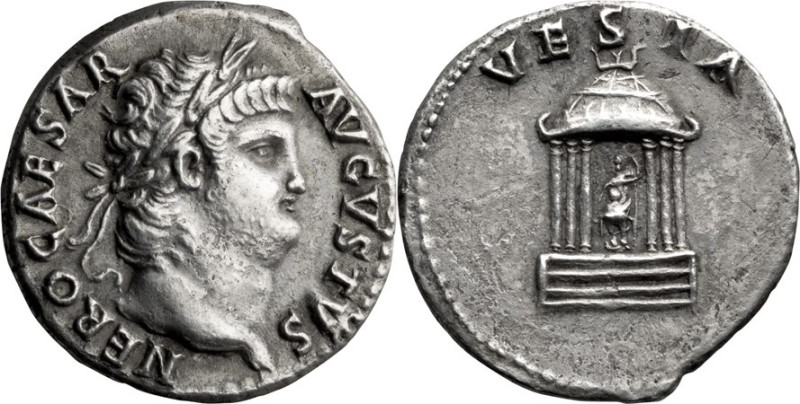 Nero. Denarius; Nero; 54-68 AD, Rome, ca. 65-66 AD, Denarius, 3.30g. RIC-62, RSC...
