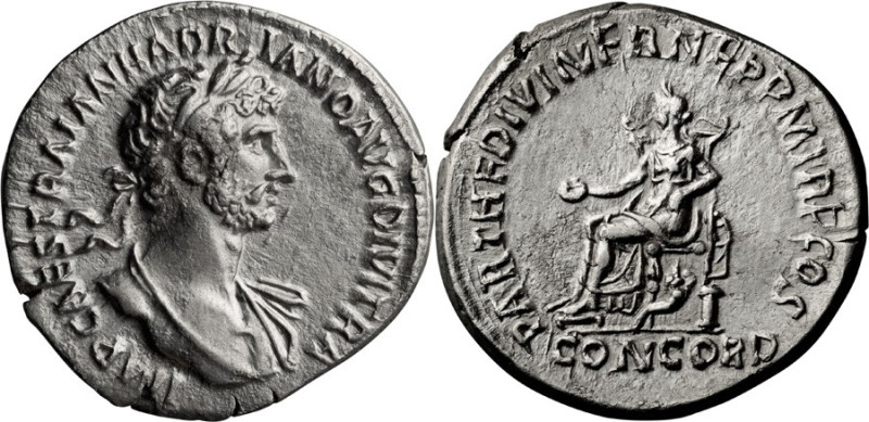 Hadrian. Denarius; Hadrian; 117-138 AD, Rome, 117 AD, Denarius, 3.39g. Cf. BM-18...