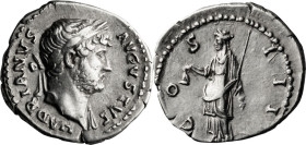 Hadrian. Denarius; Hadrian; 117-138 AD, Rome, c. 125-128 AD, Denarius, 3.17g. BM-403, pl. 54.9. Obv: HADRIANVS - AVGVSTVS Bust laureate r., with fold ...