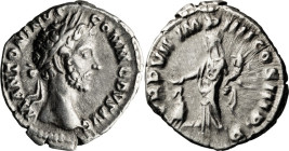 Commodus. Denarius; Commodus; 177-192 AD, Rome, Denarius, 2.97g. BM-82. Obv: M ANTONINVS - COMMODVS AVG Head laureate r. Rx: [T]R P VII IMP IIII COS I...