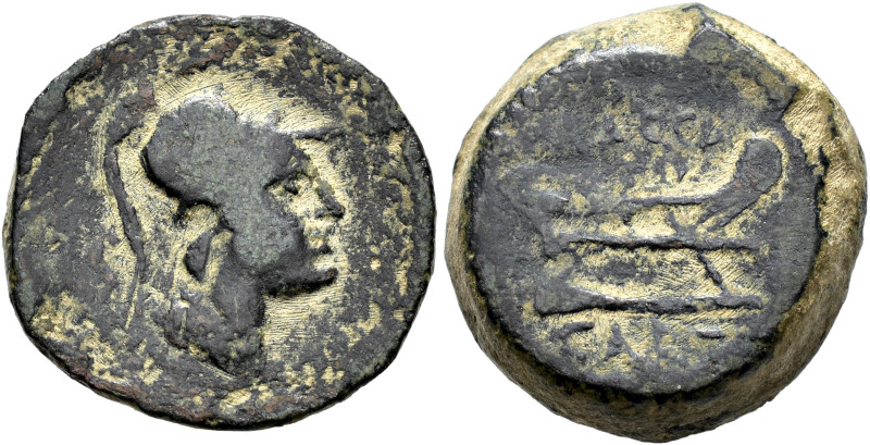 HISPANIA ANTIGUA. CARTEIA. Semis. A/ Cabeza de Minerva a der., detrás S. R/ Proa...