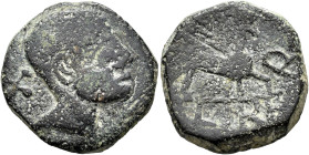 HISPANIA ANTIGUA. FLORENTIA-ILTURIR-ILIBERRI. As. A/ Cabeza masculina de arte tosco a der., detrás X. R/ Esfinge a der., debajo, bajo línea, ley. ILIB...
