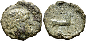HISPANIA ANTIGUA. NABRISSA. Semis. A/ Cabeza masculina barbada a der. R/ Caballo al paso a der.; encima (NA superada por BRISSA). AE 3,69 g. 20,62 mm....